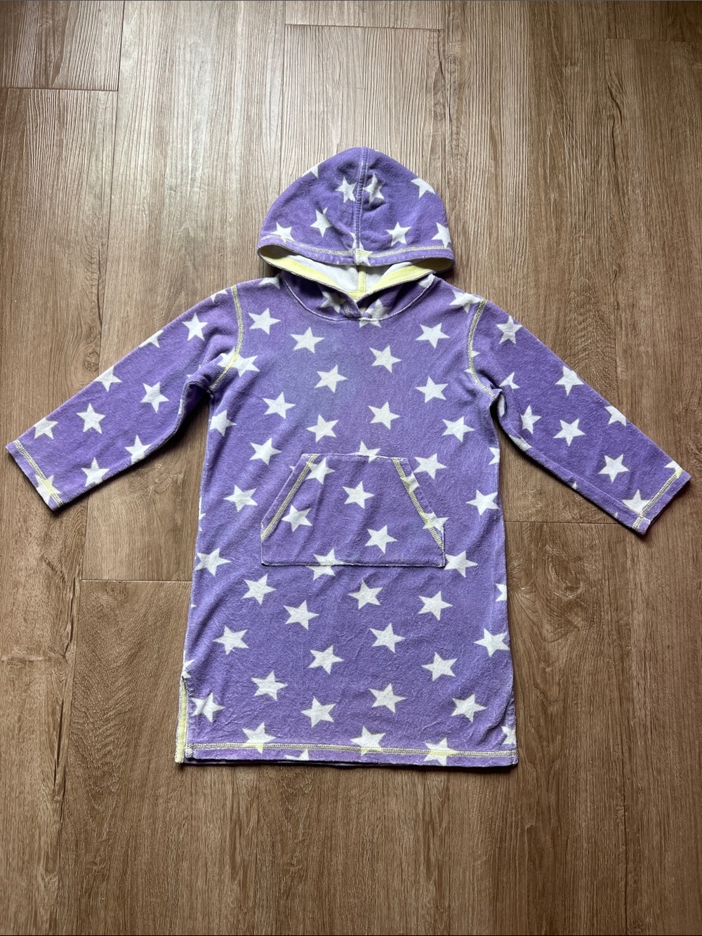 Mini Boden Kids Purple Star Hooded Terrycloth Swimsuit Coverup Size 5/6
